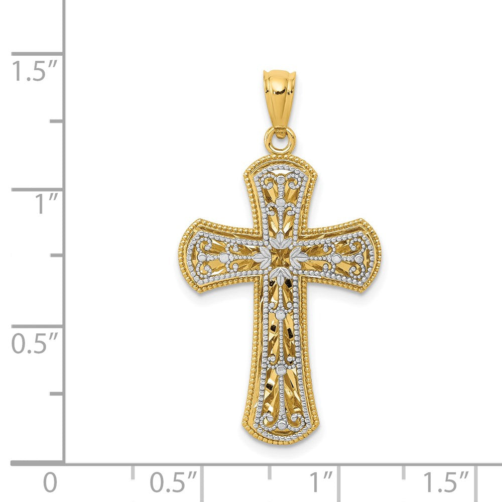 14K Two-tone Polished 2 Level Cross Pendant - Product Photo