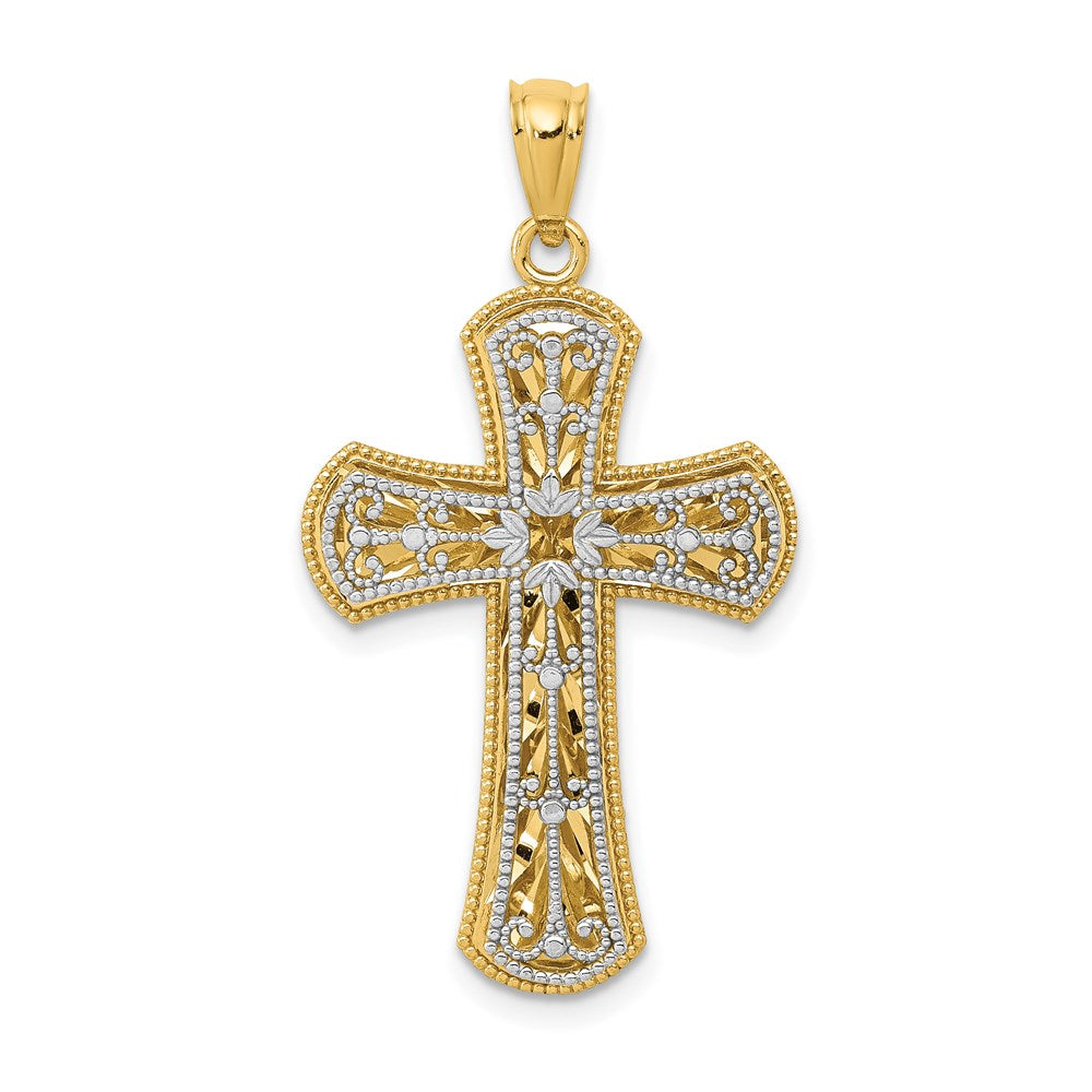 14K Two-tone Polished 2 Level Cross Pendant - Product Photo