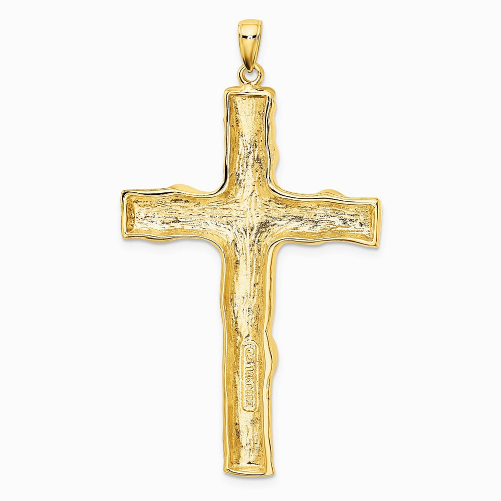 10K / 14K Yellow Gold Large Textured Cross Pendant - Product Photo