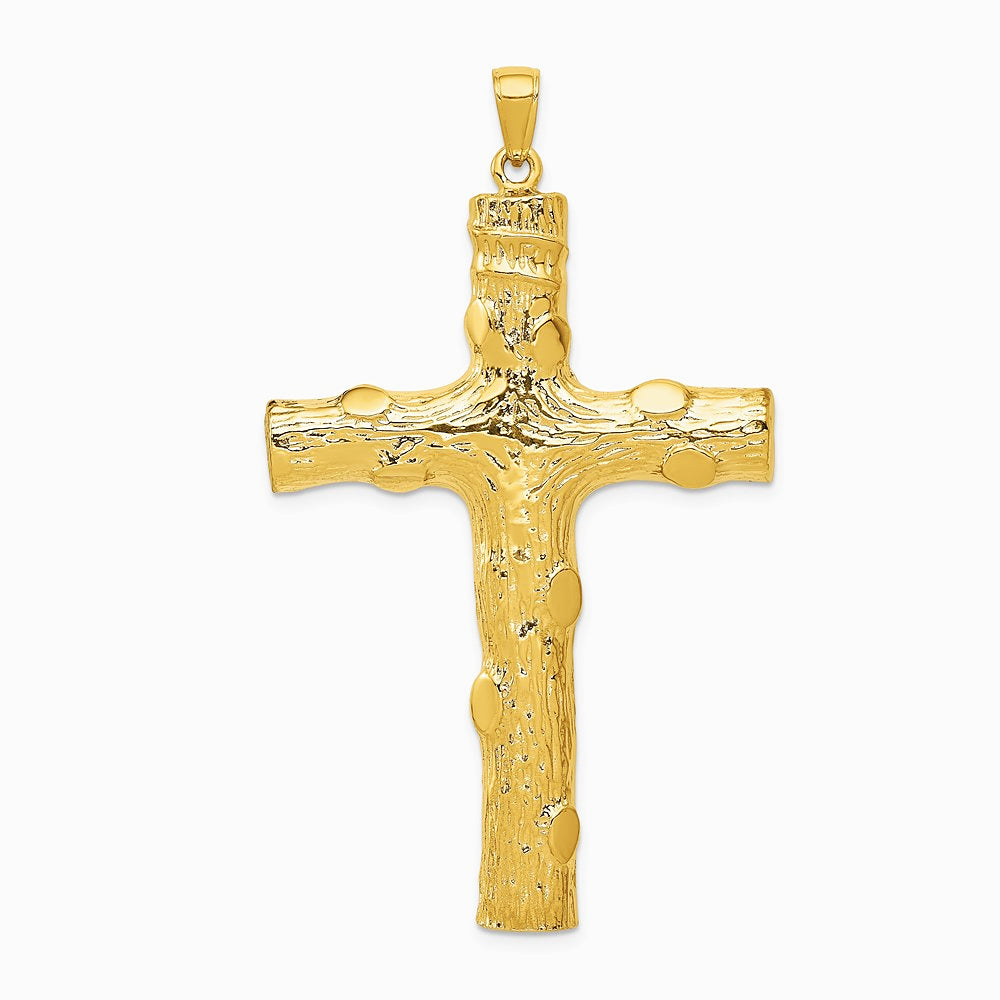 10K / 14K Yellow Gold Large Textured Cross Pendant - Product Photo