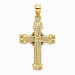 10K / 14K Yellow Gold Gold Polished Textured Cross Pendant - Product Photo