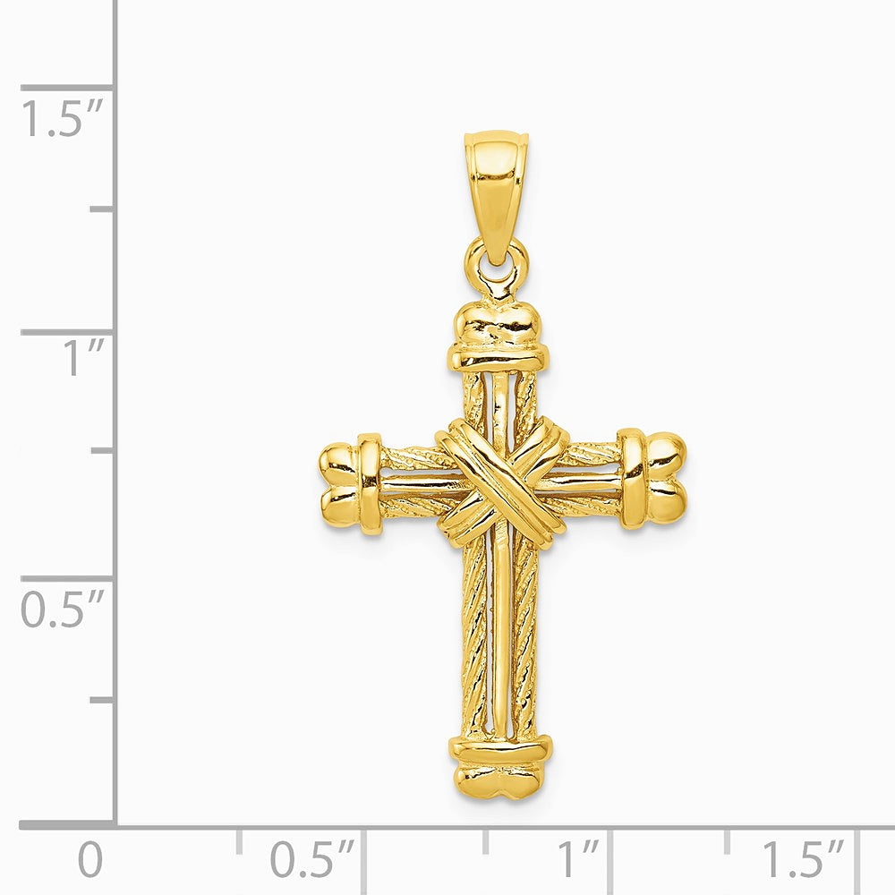 10K / 14K Yellow Gold Gold Polished Textured Cross Pendant - Product Photo