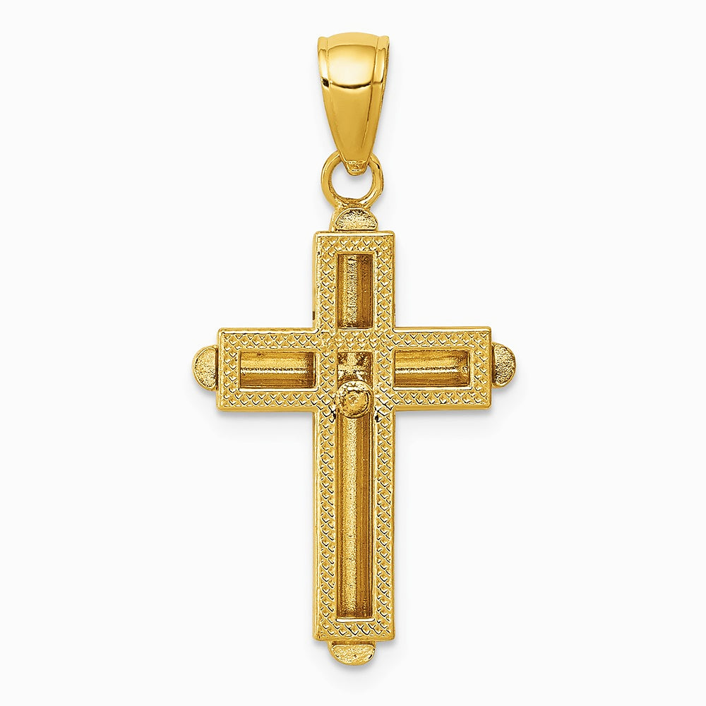 10K / 14K Yellow Gold Gold Polished Beveled Stick Cross W/Frame Pendant - Product Photo