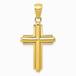 10K / 14K Yellow Gold Gold Polished Beveled Stick Cross W/Frame Pendant - Product Photo