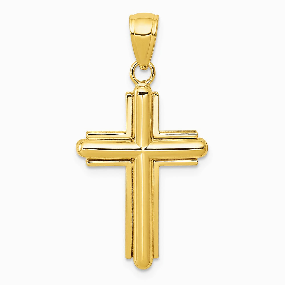 10K / 14K Yellow Gold Gold Polished Beveled Stick Cross W/Frame Pendant - Product Photo