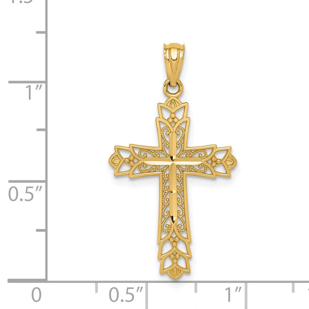 14k Gold Polished Filigree Cross Pendant - Product Photo
