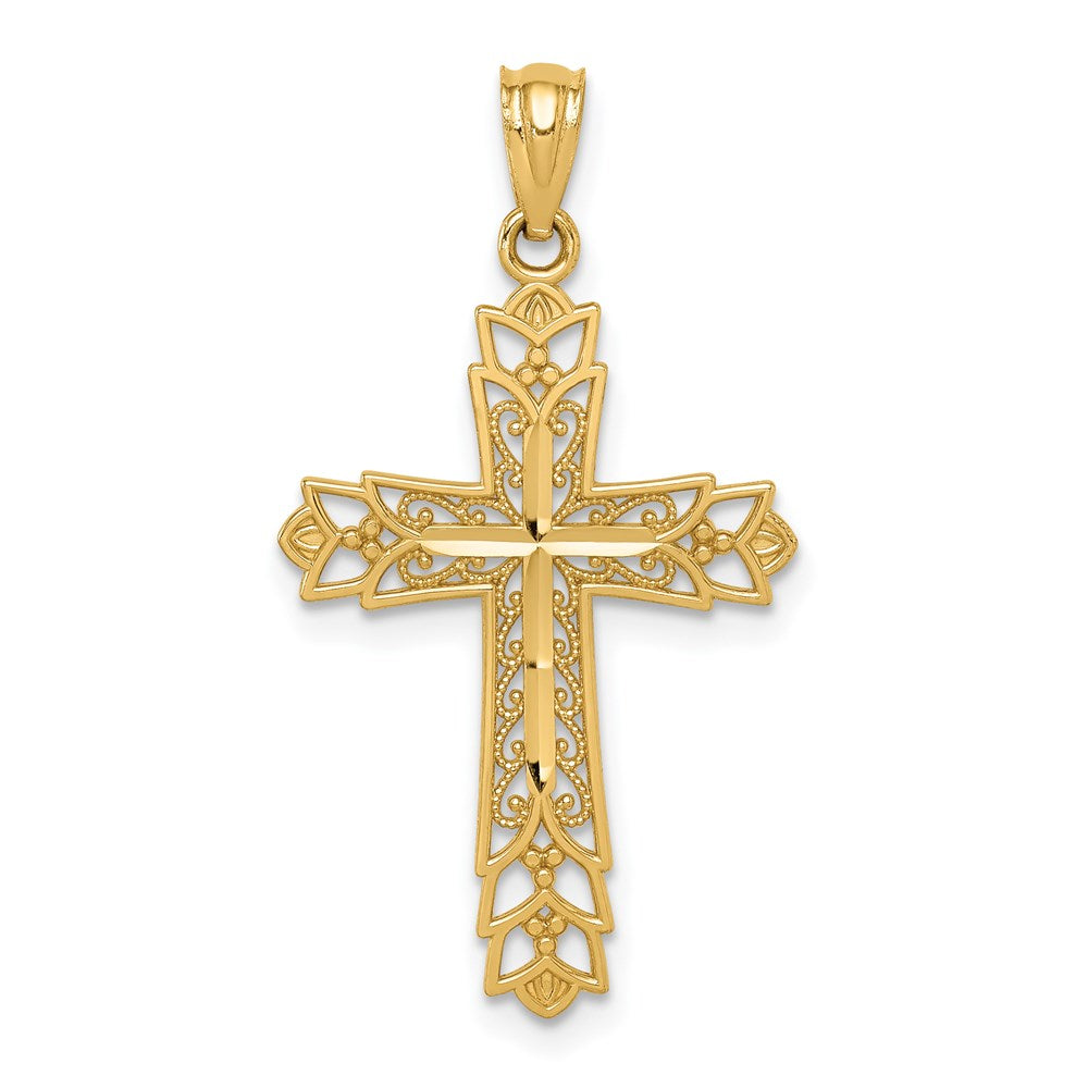 14k Gold Polished Filigree Cross Pendant - Product Photo