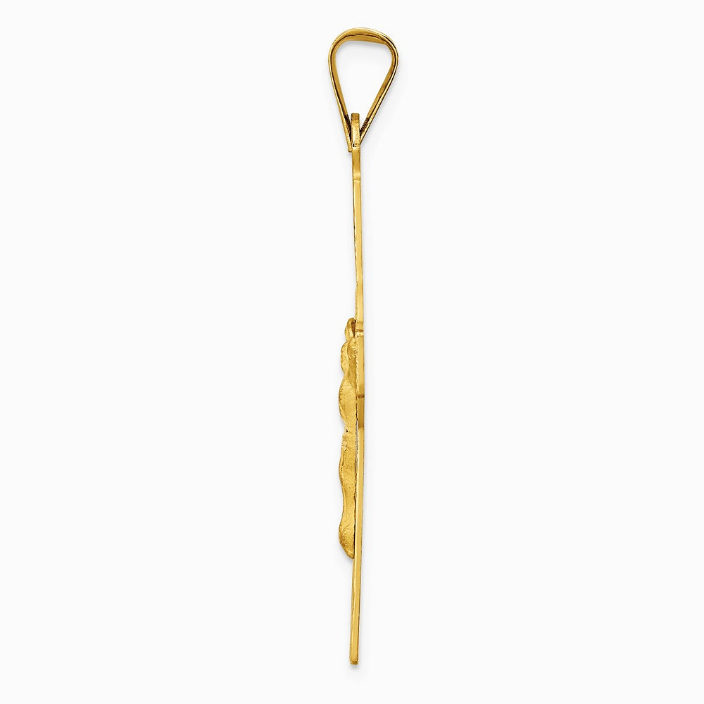 14K Yellow Gold Polished Satin and Diamond-Cut Crucifix Pendant - Product Photo