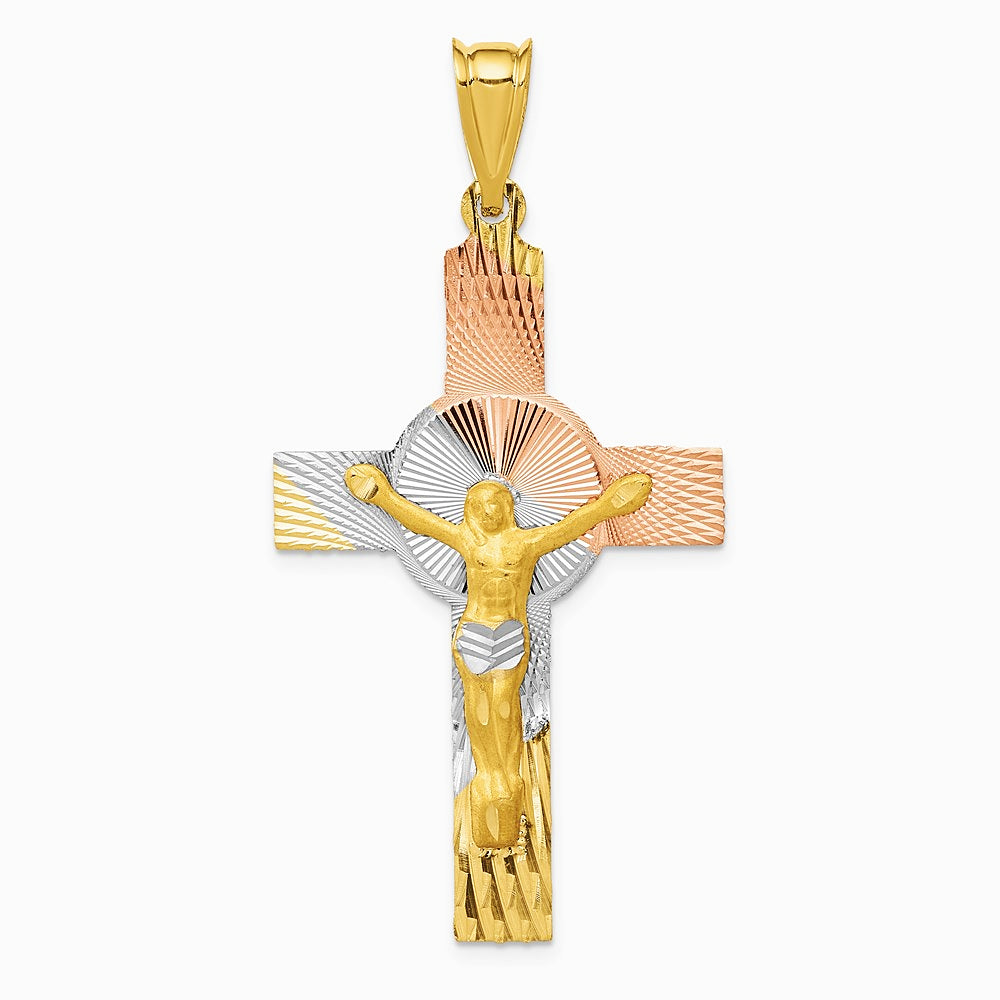 14K Yellow & Rhodium with Rose and White Rhodium Iona Crucifix Cross Pendant