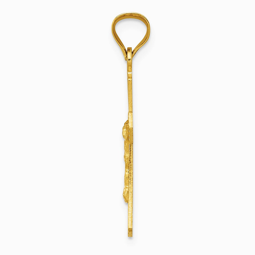 14K Yellow Gold Polished Satin and Diamond-Cut Crucifix Pendant - Product Photo