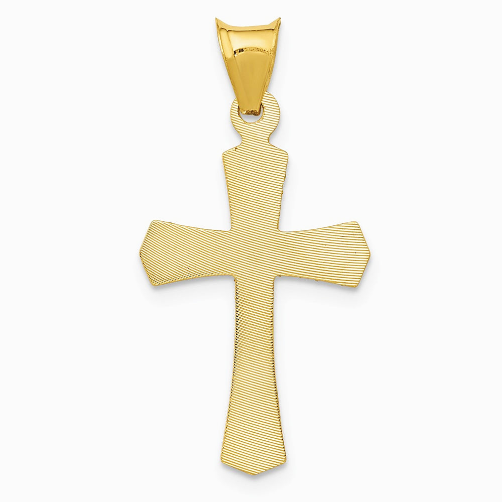 14K Yellow Gold Polished Satin and Diamond-Cut Crucifix Pendant - Product Photo