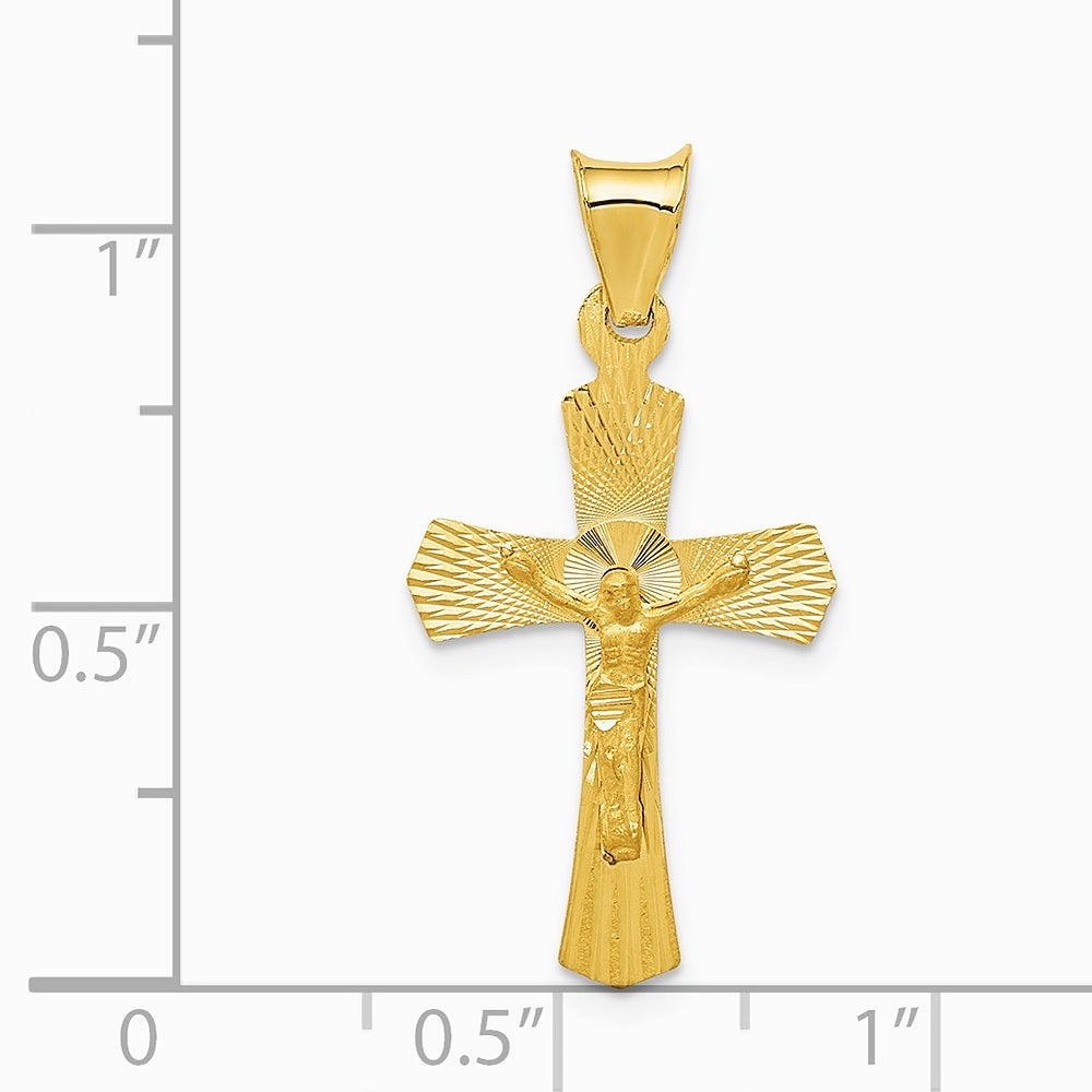 14K Yellow Gold Polished Satin and Diamond-Cut Crucifix Pendant - Product Photo