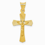 14K Yellow Gold Polished Satin and Diamond-Cut Crucifix Pendant - Product Photo