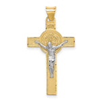 14K Two-Tone St. Benedict Medal Crucifix Cross Pendant - Product Photo