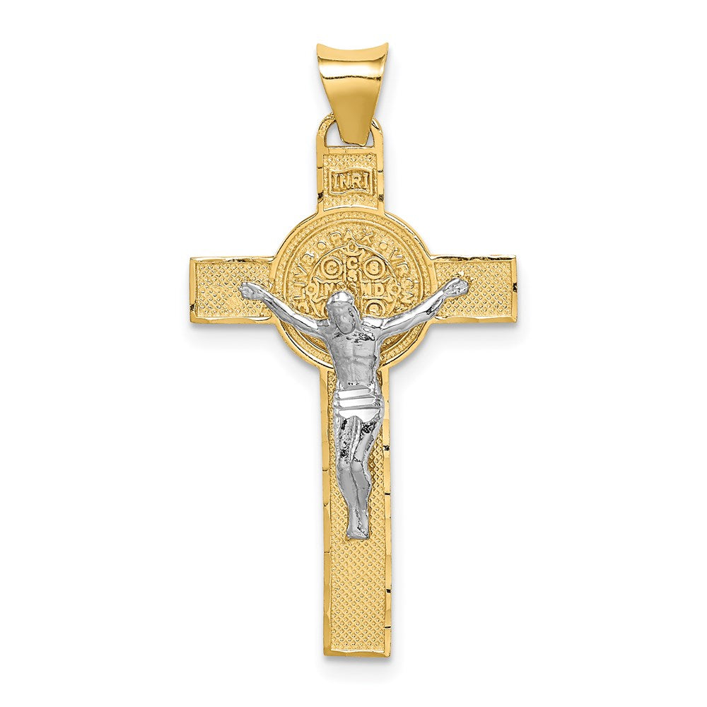 14K Two-Tone St. Benedict Medal Crucifix Cross Pendant