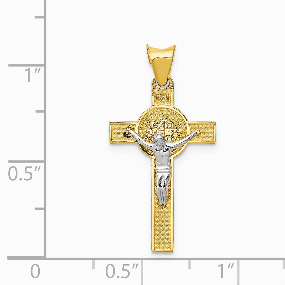 14K Two-Tone St. Benedict Medal Crucifix Cross Pendant - Product Photo