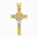 14K Two-Tone St. Benedict Medal Crucifix Cross Pendant - Product Photo