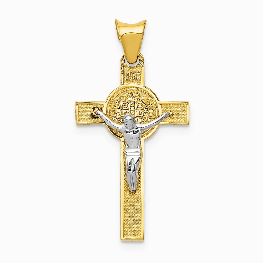 14K Two-Tone St. Benedict Medal Crucifix Cross Pendant - Product Photo