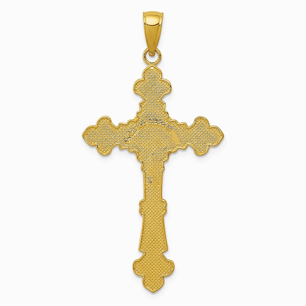 10K / 14K Yellow Gold Polished Textured INRI Crucifix Fleur de Lis Pendant - Product Photo