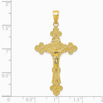 10K / 14K Yellow Gold Polished Textured INRI Crucifix Fleur de Lis Pendant - Product Photo