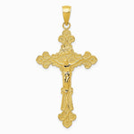 10K / 14K Yellow Gold Polished Textured INRI Crucifix Fleur de Lis Pendant - Product Photo