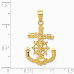 10K / 14K Yellow Gold Pol. & Textured 2-D Mariners Crucifix Rope/Wheel Pendant - Product Photo