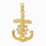 10K / 14K Yellow Gold Pol. & Textured 2-D Mariners Crucifix Rope/Wheel Pendant - Product Photo