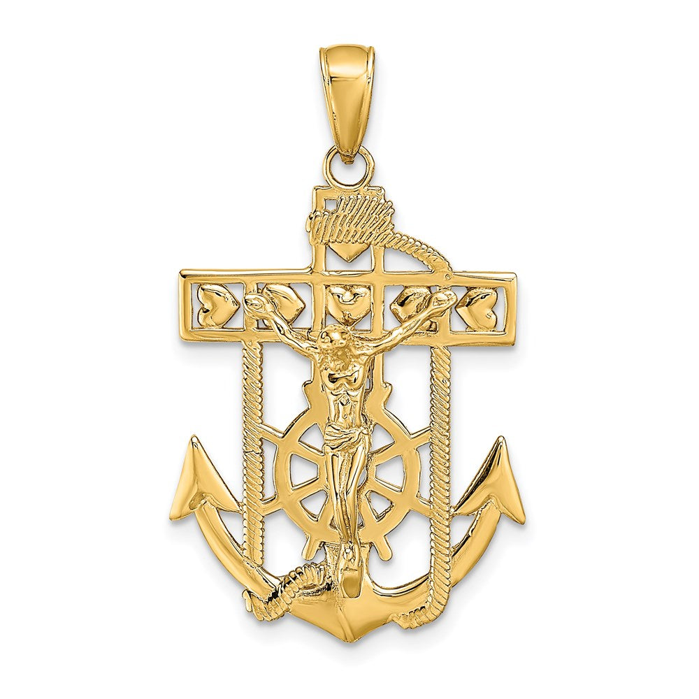 10K / 14K Yellow Gold Polished Textured Mariners Crucifix Pendant - Product Photo