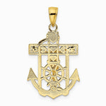10K / 14K Yellow Gold Gold Polished & Textured Mini Mariners Crucifix Pendant - Product Photo
