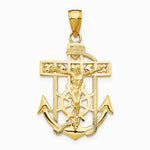 10K / 14K Yellow Gold Gold Polished & Textured Mini Mariners Crucifix Pendant - Product Photo