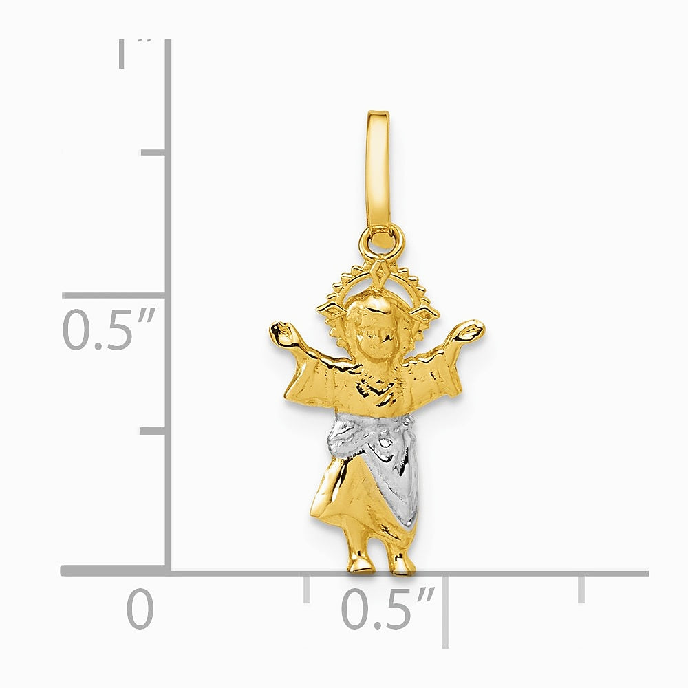 14K Yellow & Rhodium with Rhodium Diamond-Cut Polished Baby Jesus Pendant - Product Photo