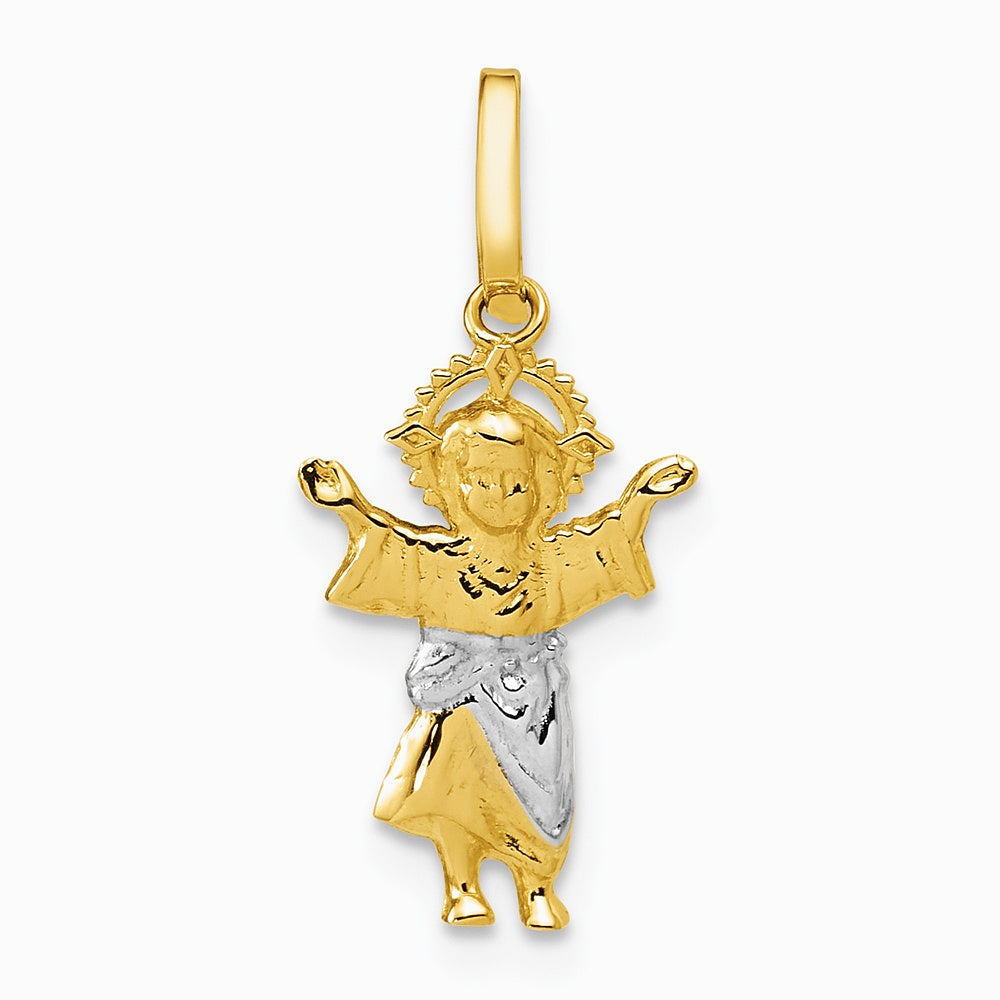 14K Yellow & Rhodium with Rhodium Diamond-Cut Polished Baby Jesus Pendant - Product Photo