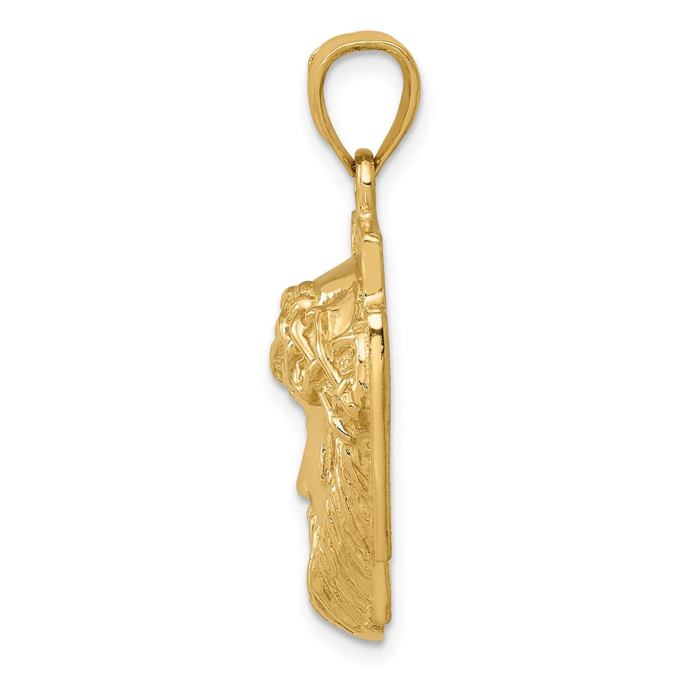 10K / 14K Yellow Gold Gold Polished 2-D Large Jesus Head with Crown Pendant - Product Photo