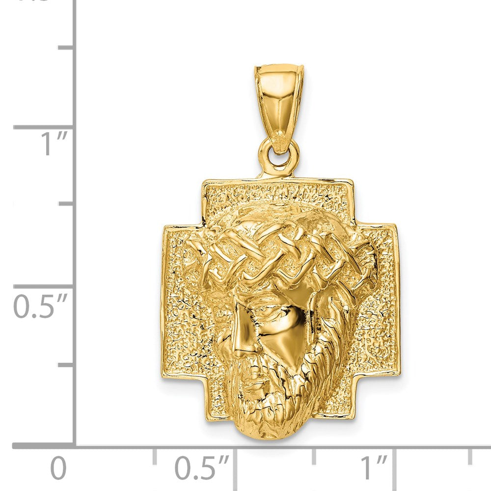 10K / 14K Yellow Gold Gold Polished 2-D Large Jesus Head with Crown Pendant - Product Photo