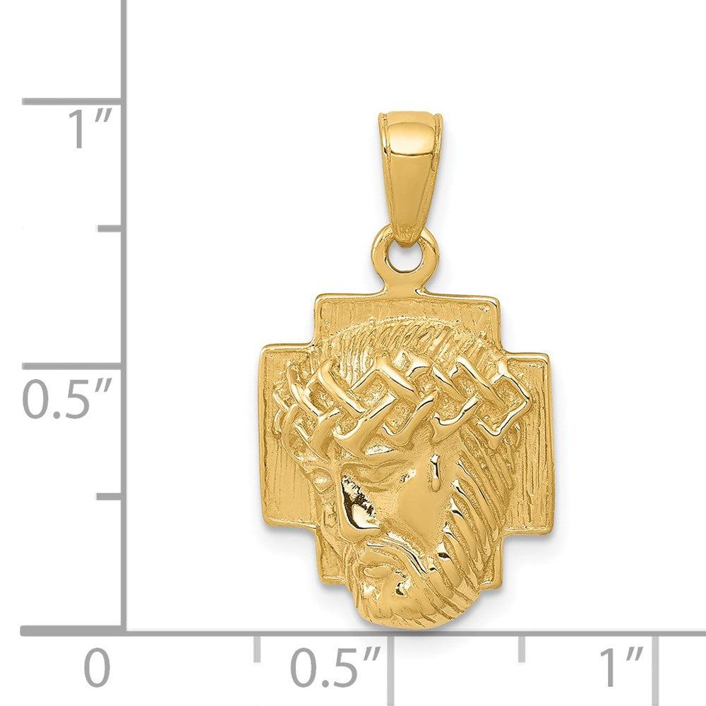 10K / 14K Yellow Gold Gold Polished 2-D Small Jesus Head with Crown Pendant - Product Photo