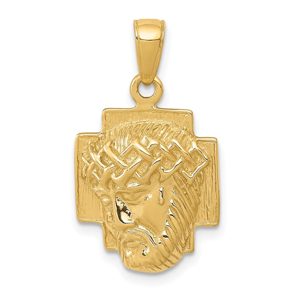 10K / 14K Yellow Gold Gold Polished 2-D Small Jesus Head with Crown Pendant - Product Photo