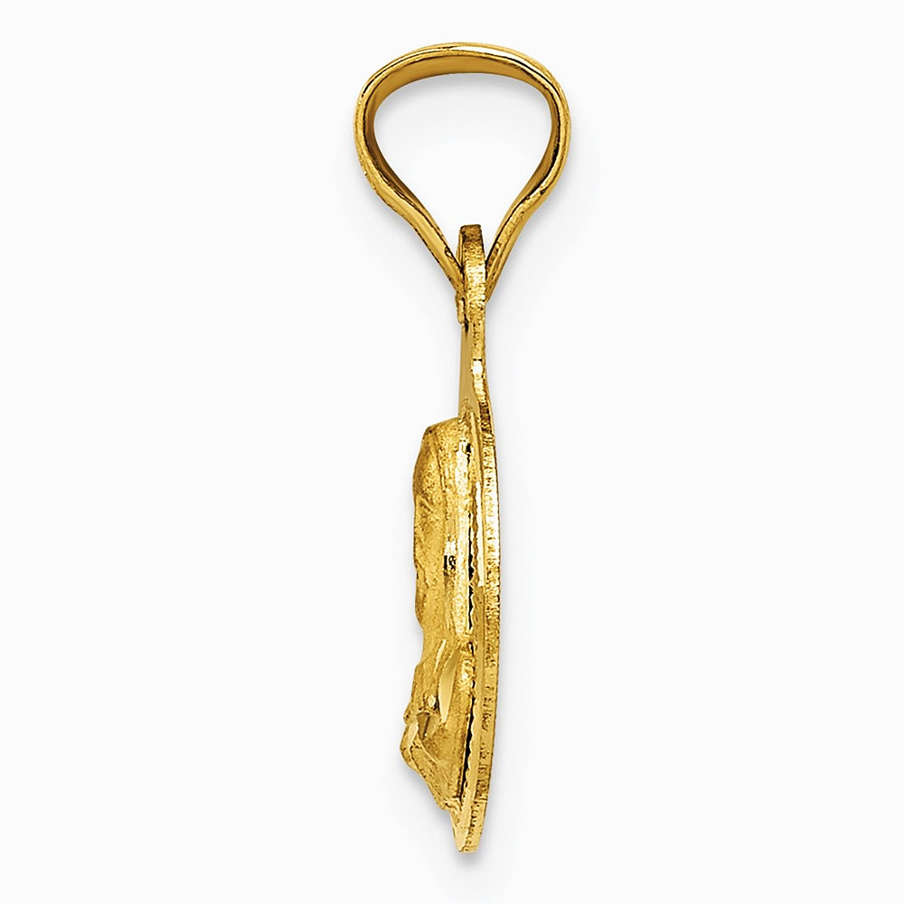 14K Yellow Gold Polished Diamond-Cut Sagrado Corazon Circle Pendant - Product Photo