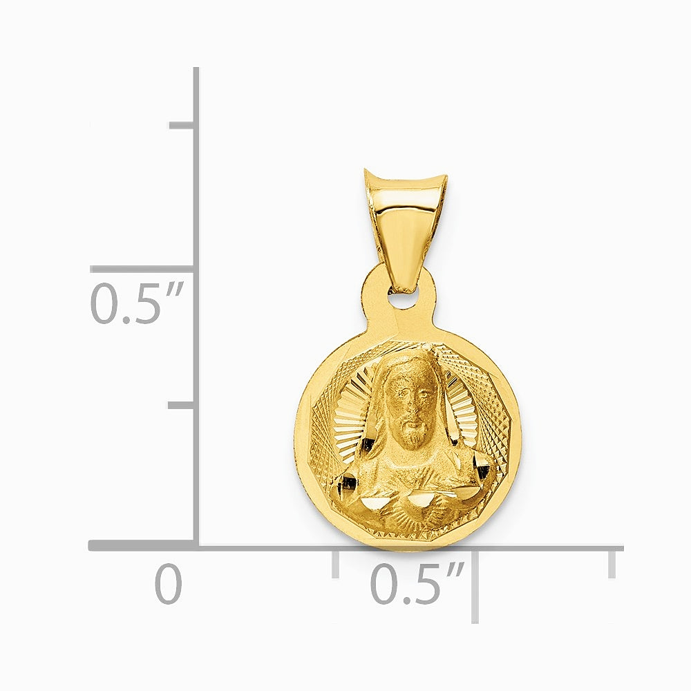 14K Yellow Gold Polished Diamond-Cut Sagrado Corazon Circle Pendant - Product Photo