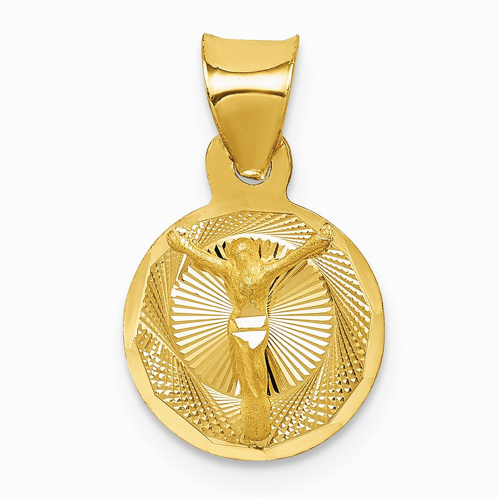 14K Yellow Gold Polished Diamond-Cut Corpus Circle Pendant - Product Photo