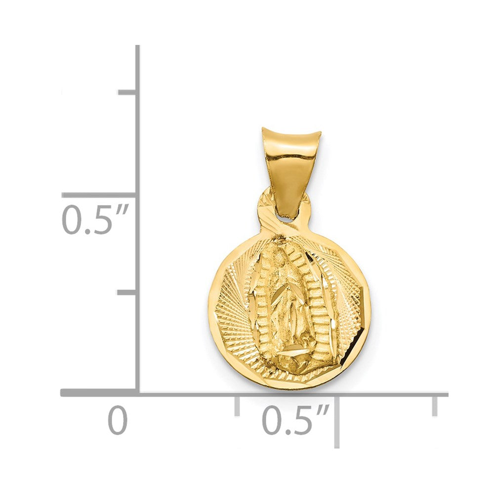 14K Yellow & RH with RH Pol. Diamond-Cut Lady Of Guadalupe Circle Pendant - Product Photo