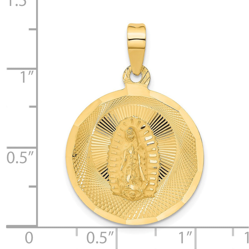 14K Yellow Gold Polished Diamond-Cut Lady Of Guadalupe Circle Pendant - Product Photo