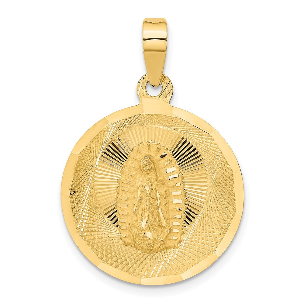 14K Yellow Gold Polished Diamond-Cut Lady Of Guadalupe Circle Pendant - Product Photo