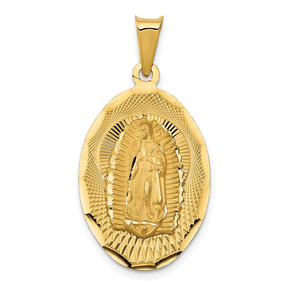 14K Yellow Gold Polished Diamond-Cut Lady Of Guadalupe Oval Pendant - Product Photo