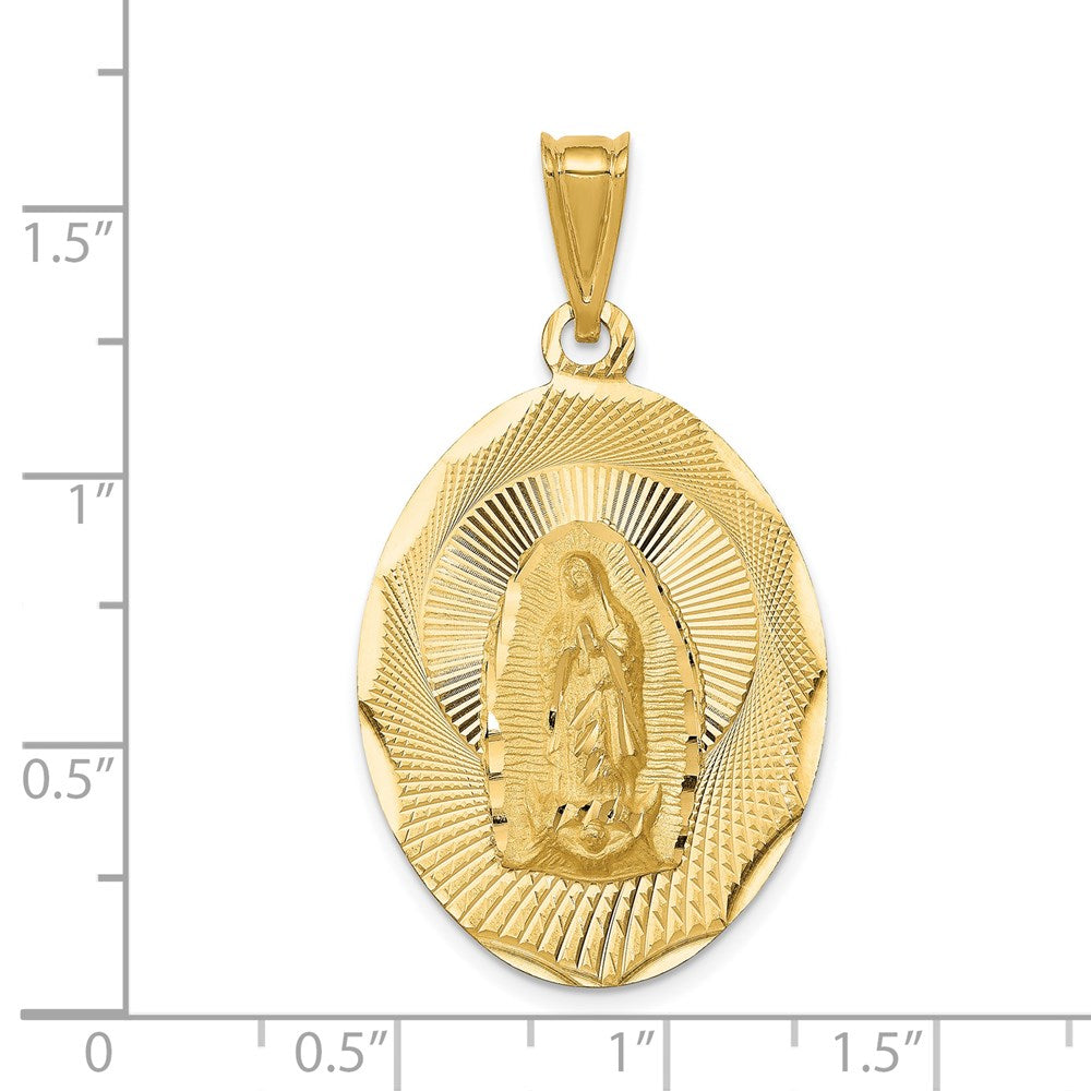 14K Yellow Gold Polished Diamond-Cut Lady Of Guadalupe Oval Pendant - Product Photo