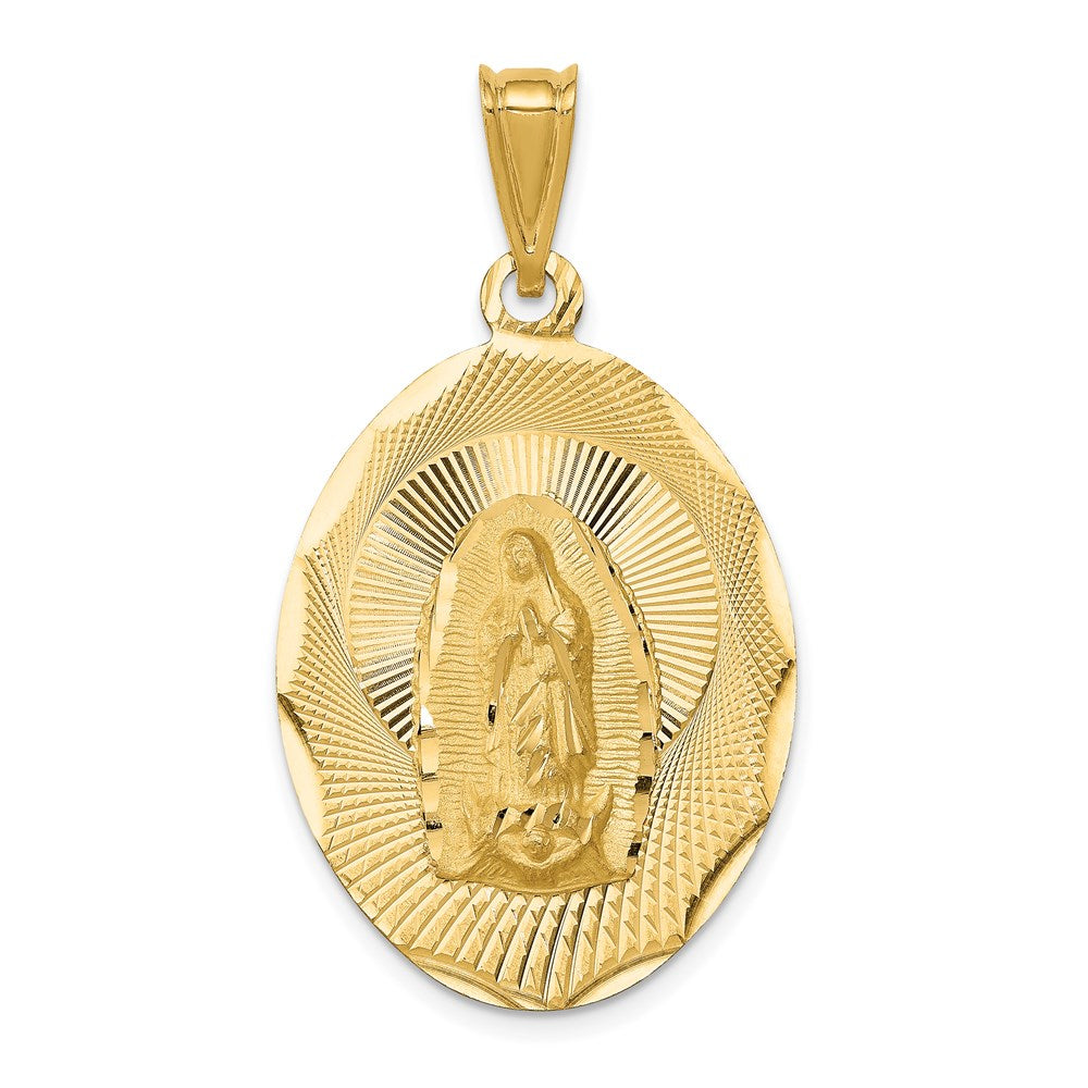 14K Yellow Gold Polished Diamond-Cut Lady Of Guadalupe Oval Pendant - Product Photo