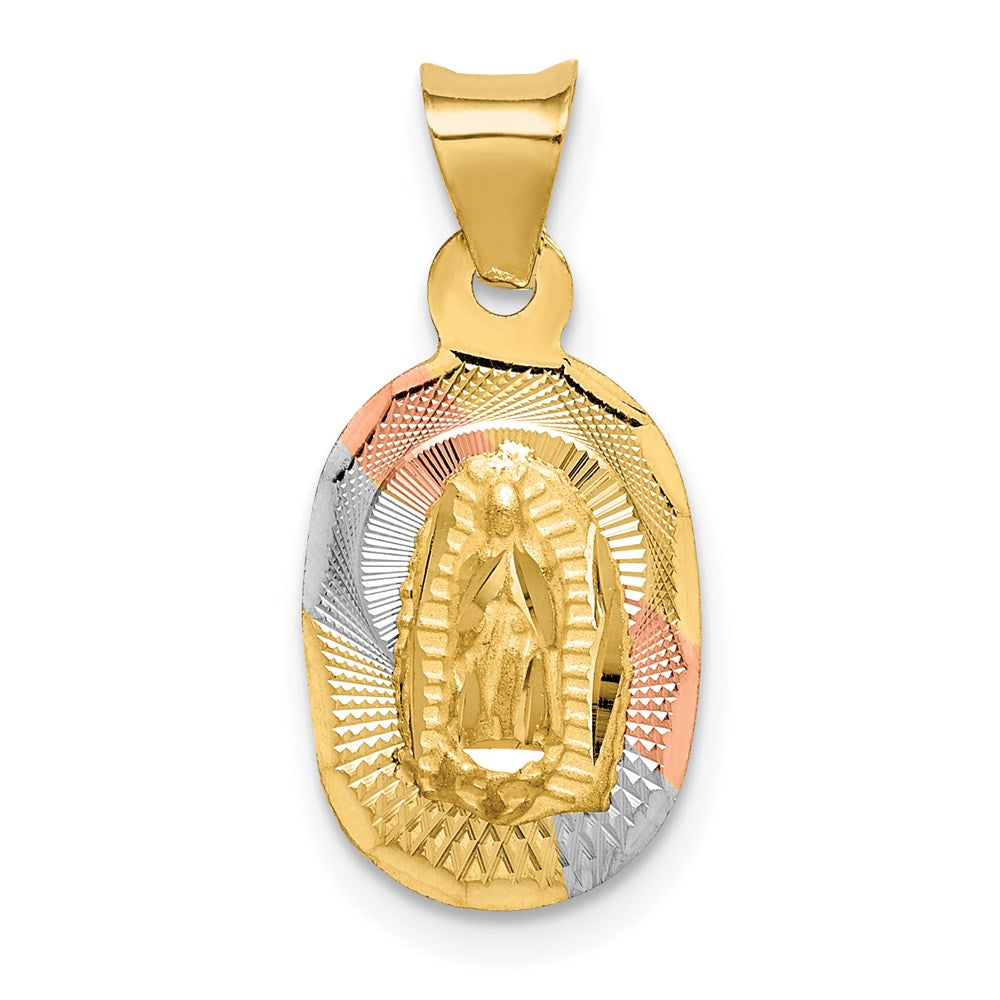 14K Yellow & Rhodium with Rhodium Diamond-Cut Lady Of Guadalupe Oval Pendant - Product Photo