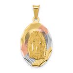 14K Yellow & Rhodium with Rhodium Diamond-Cut Lady Of Guadalupe Oval Pendant - Product Photo