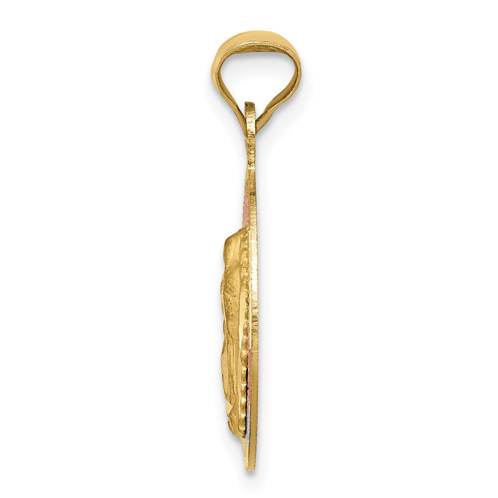 14K Yellow & RH with RH Pol. Diamond-Cut Lady Of Guadalupe Circle Pendant - Product Photo