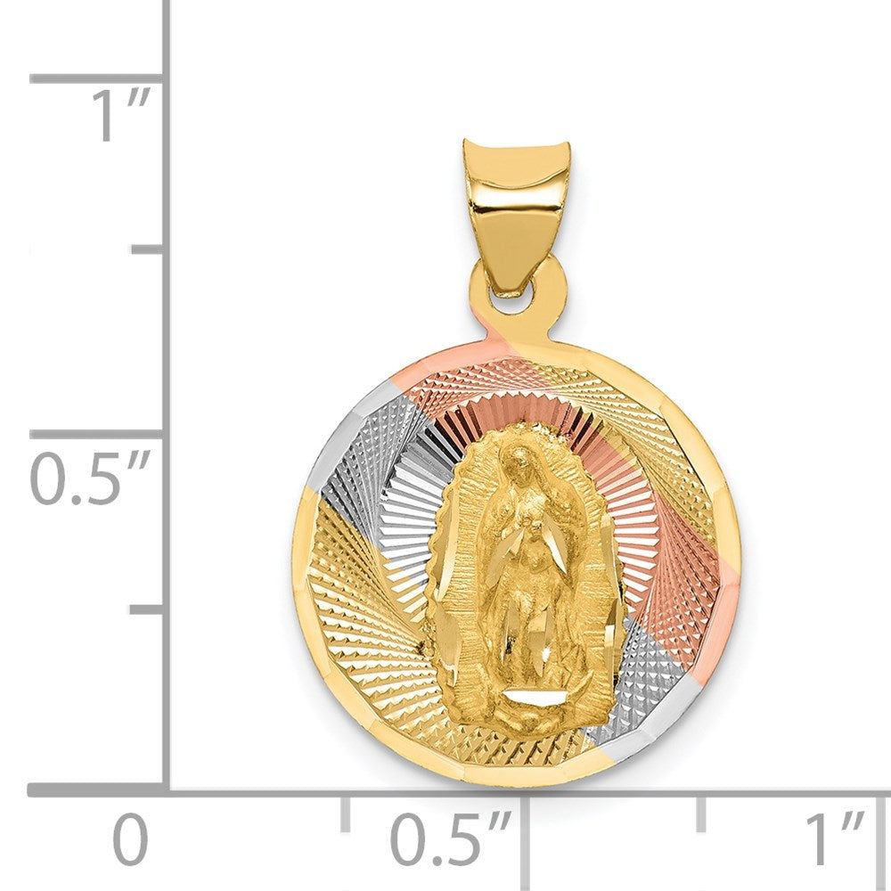 14K Yellow & RH with RH Pol. Diamond-Cut Lady Of Guadalupe Circle Pendant - Product Photo