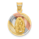 14K Yellow & RH with RH Pol. Diamond-Cut Lady Of Guadalupe Circle Pendant - Product Photo